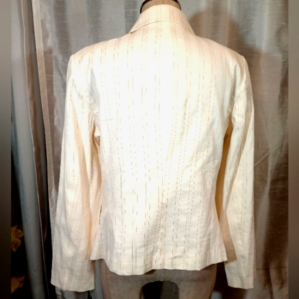 Alfani Blazer TAG Beige Stripes, Ivory Collar, ButtonUp, Pocket flaps, Women,12P - Picture 5 of 9